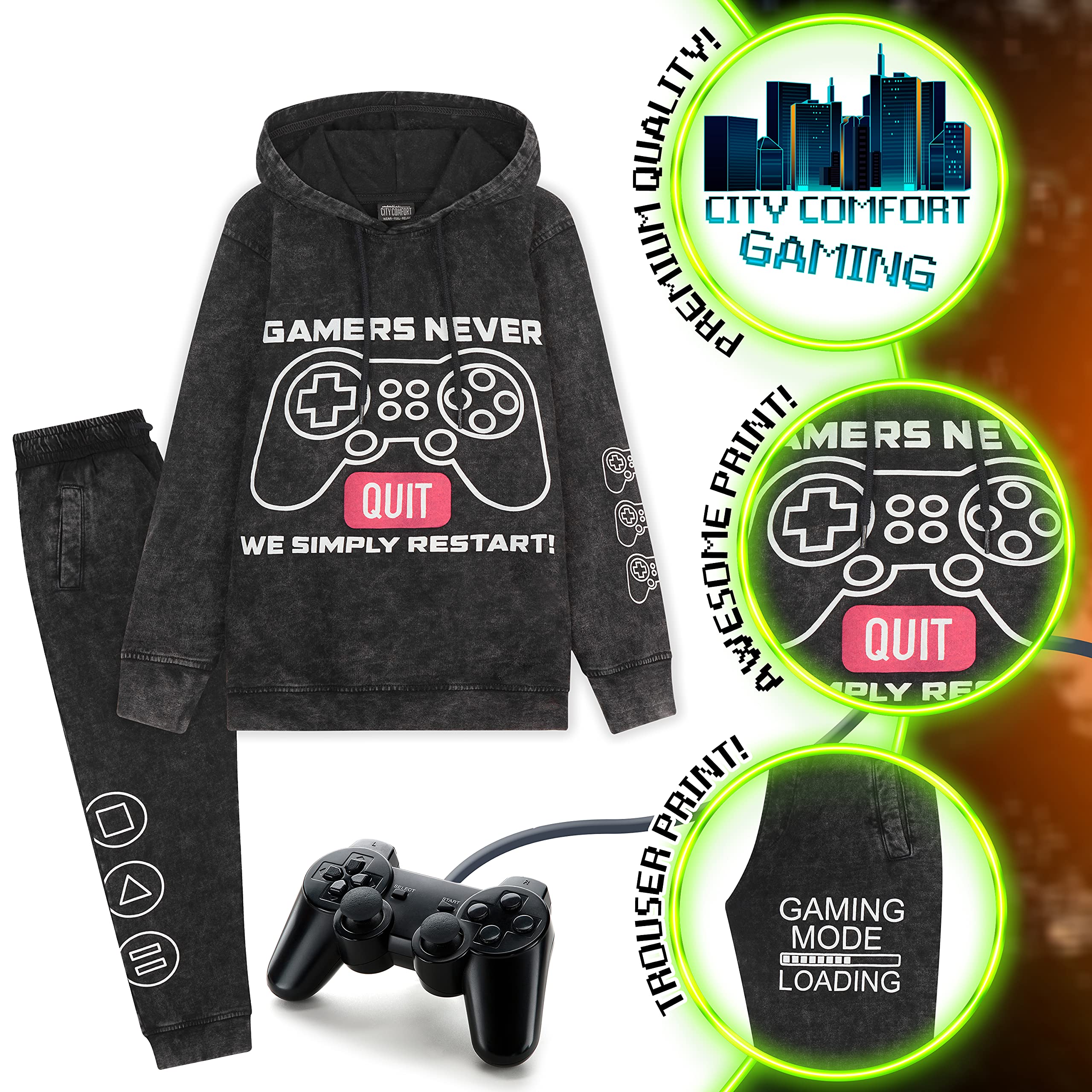 CityComfort Boys Tracksuit Set - Gaming Hoodie & Joggers for Kids Ages 4-16 | Comfortable Athletic Wear for School, Playdates & Video Gaming Sessions