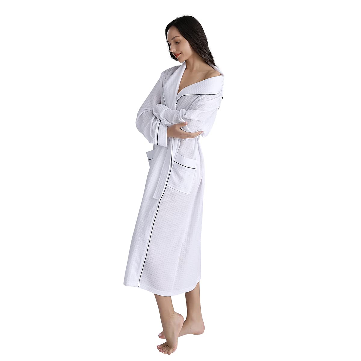 YUNCLOS Women's Lightweight Soft Waffle Kimono Robe - Long V-Neck Bathrobe for Sleepwear, Lounge & Spa - Cozy Nightwear for Relaxation at Home