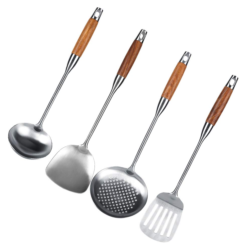 4-Piece Wooden Handle Cooking Utensil Set - Spatula, Spoon, Turner & Ladle for Nonstick Pots & Pans - Perfect for Baking, Frying & Everyday Kitchen Use