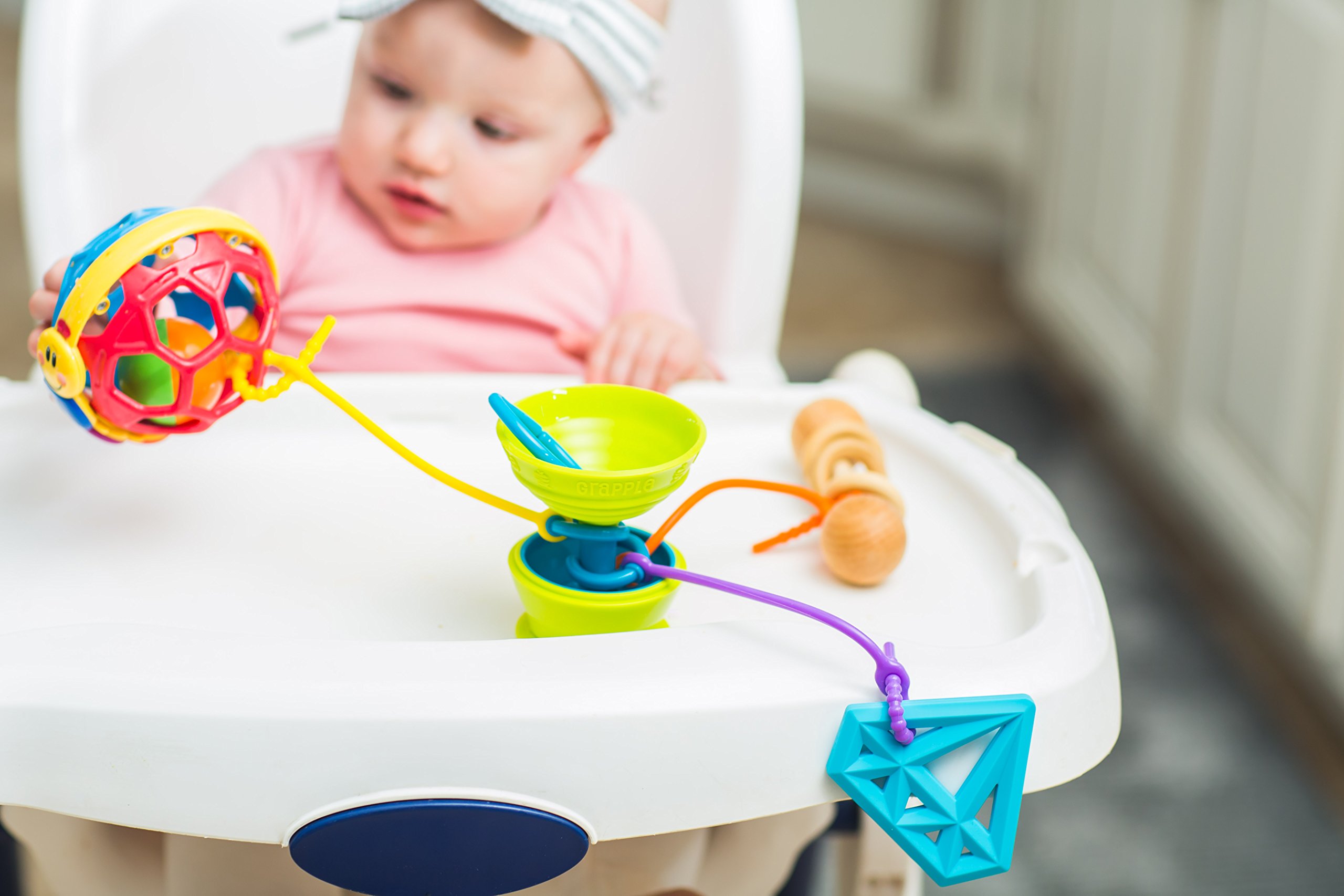 Suction Cup High Chair Toys Holder with 3 Toy Tethers - Secure Teethers, Toys & Snack Cups for Babies 6-12 Months | Ideal for Travel, Restaurants & Home Use