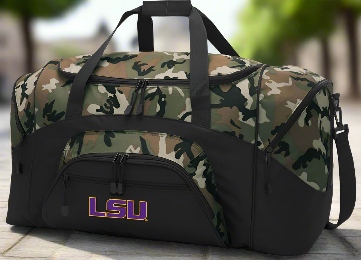 LSU Tigers Camo Duffle Bag - Large Gym Bag for Sports, Travel & Workout | Durable & Spacious College Team Gear