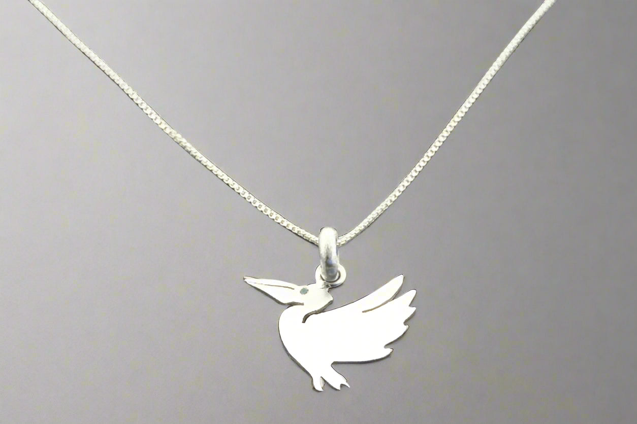 Sterling Silver Pelican Necklace with Blue Cubic Zirconia - Elegant Jewelry for Beach Vacations & Coastal Fashion