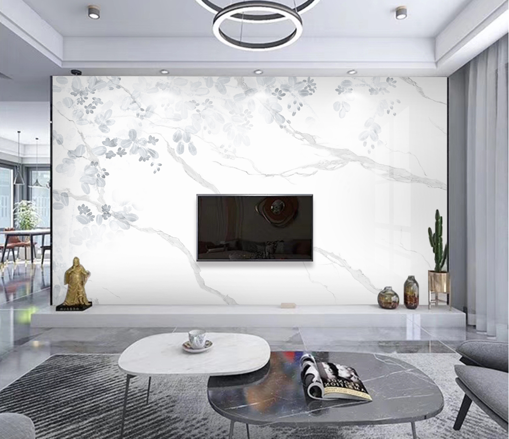 White Shade Stone Design Marble Wallpaper Murals - Peel and Stick Self-Adhesive Wallpaper for Living Room, Bedroom, Kitchen & Bathroom Decor