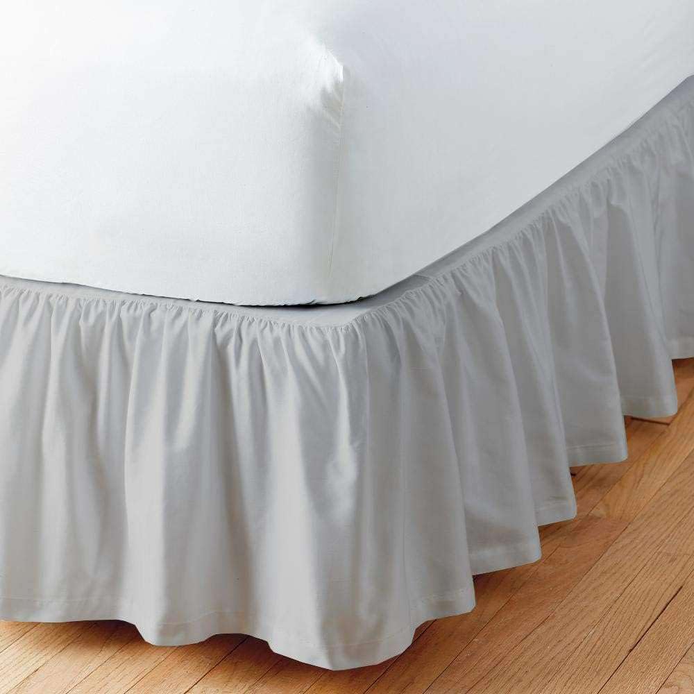 Light Grey Solid Ruffled King XL Bed Skirt - 22 Inch Drop Split Corner Microfiber Platform Bedskirt with 3-Sided Coverage | Perfect for King Size Beds, Guest Rooms & Luxury Bedroom Decor