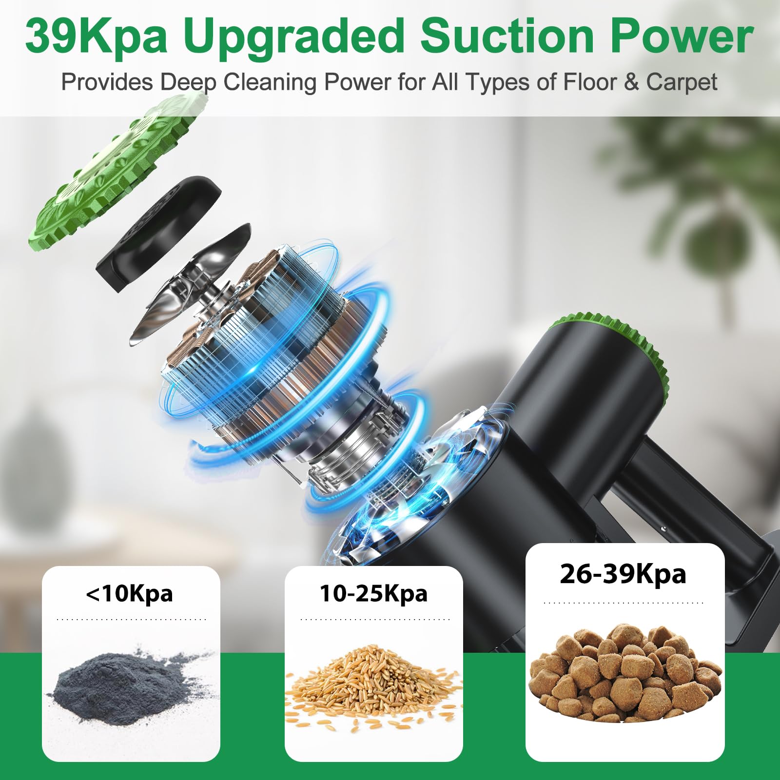 6-in-1 Cordless Stick Vacuum Cleaner with Powerful Suction - Lightweight, Self-Standing, 180° Bendable Wand for Hardwood Floors & Carpets - Rechargeable Green Vacuum for Home Cleaning & Pet Hair Removal