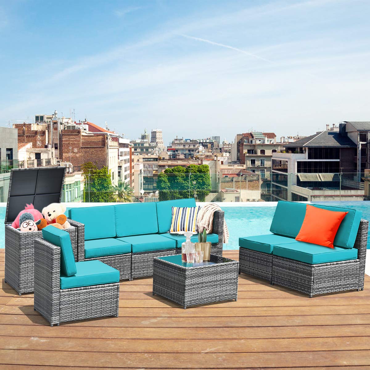 HappyGrill 8-Piece Outdoor Patio Furniture Set - All-Weather Rattan Wicker Sectional Sofa with Coffee Table, Cushions & Storage Box - Perfect for Garden, Backyard, Poolside & Outdoor Entertaining