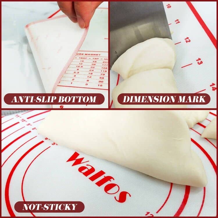 Premium WALFOS French Rolling Pin & Non-Stick Silicone Baking Mat Set - 15.7 Inch Beechwood Pastry Roller & Dough Mat for Perfect Pie Crust, Cookies, Pasta & Pizza | Ideal for Home Baking, Holiday Cooking & Professional Kitchen Use