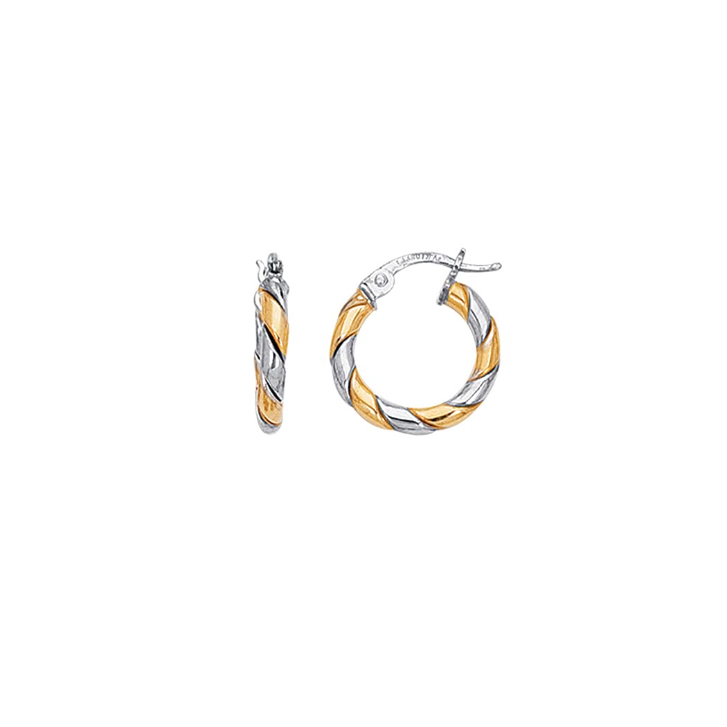 14K Yellow & White Gold Twisted Hoop Earrings for Women - Small Shiny Two-Tone Hinged Clasp Hoops - Perfect for Everyday Wear, Parties & Gift Giving