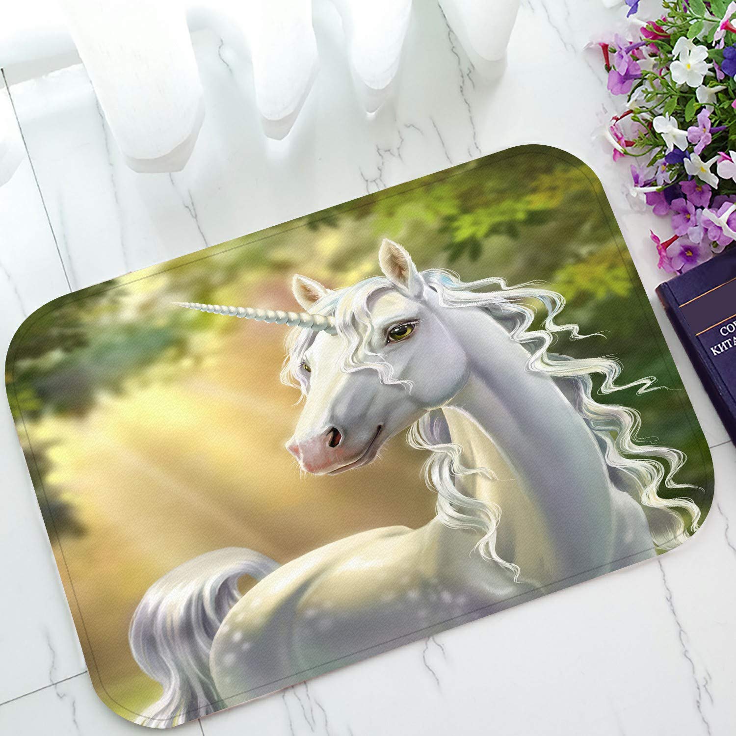 ECZJNT Unicorn in The Forest Welcome Doormat - Non-Slip Bath Rug, Entrance Floor Mat 23.6x15.7 Inch for Home Decor - Perfect for Bedroom, Bathroom, Front Door & Nursery