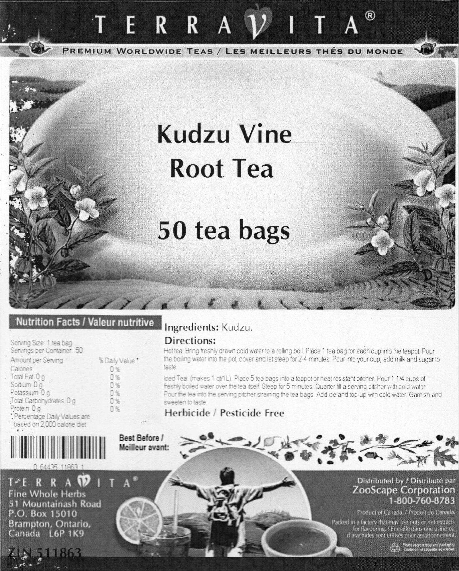 Organic Kudzu Vine Root Tea - 50 Tea Bags, Natural Herbal Supplement for Digestion & Relaxation | ZIN: 511863 | Perfect for Stress Relief & After-Meal Wellness