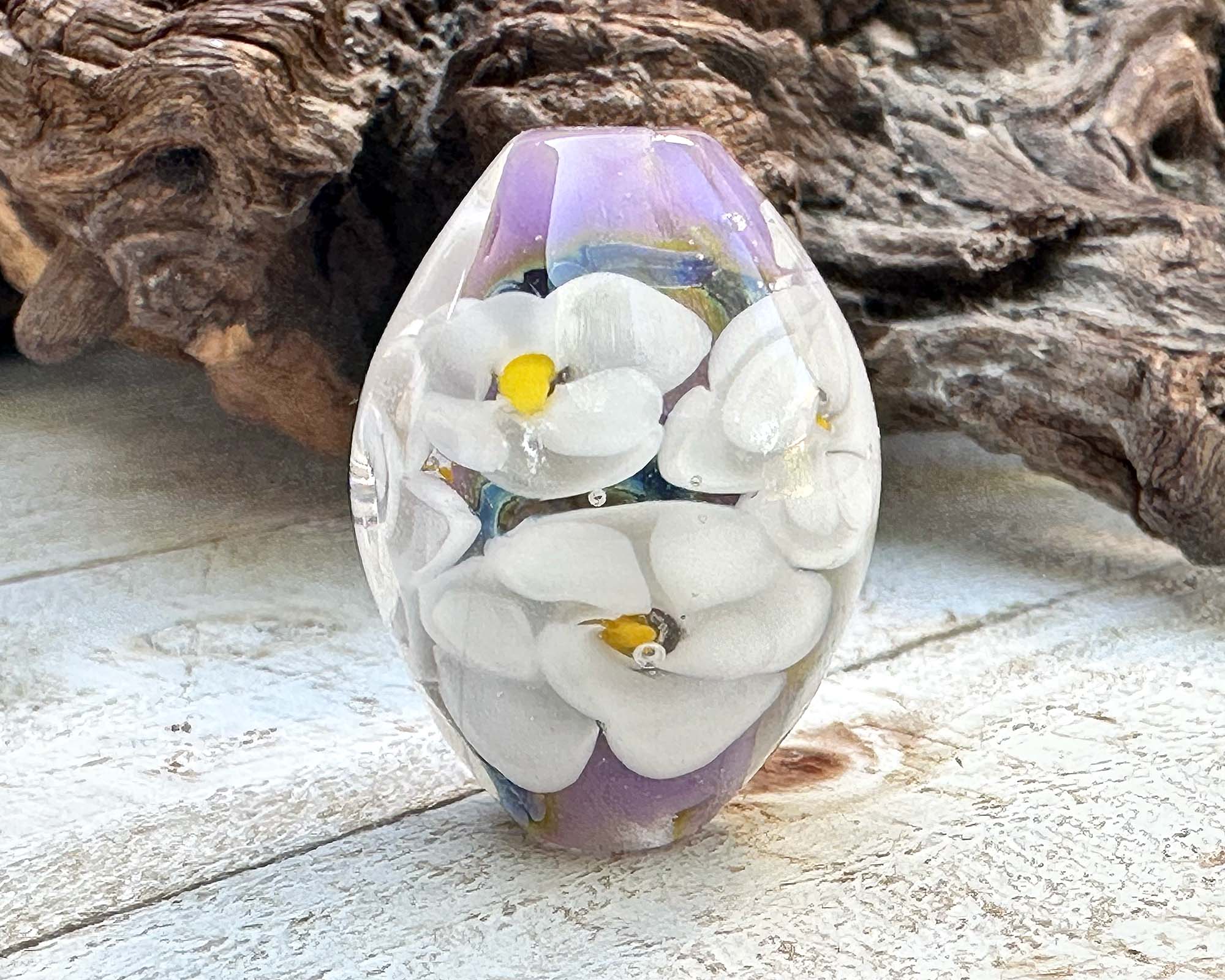 White Lavender Floral Lampwork Glass Focal Bead for Jewelry Making - DIY Necklace, Bracelet & Craft Projects - Handmade Artisan Bead for Boho Style Accessories