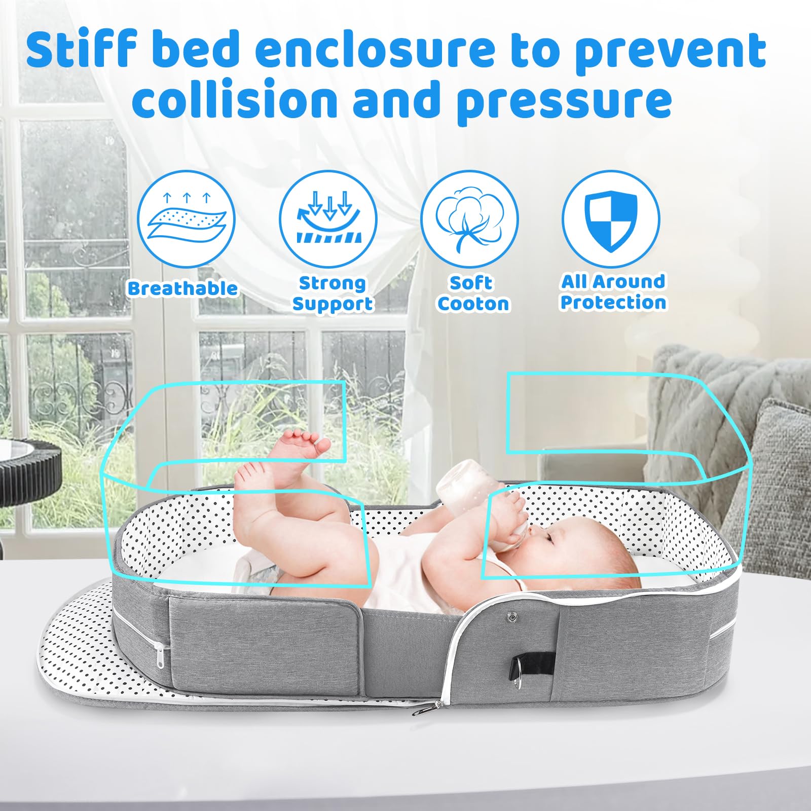 Portable Travel Bassinet for Baby - Foldable Lightweight Infant Bed with Mosquito Net & Canopy | Newborn Sleeping Solution for Home, Travel & Outdoor Adventures