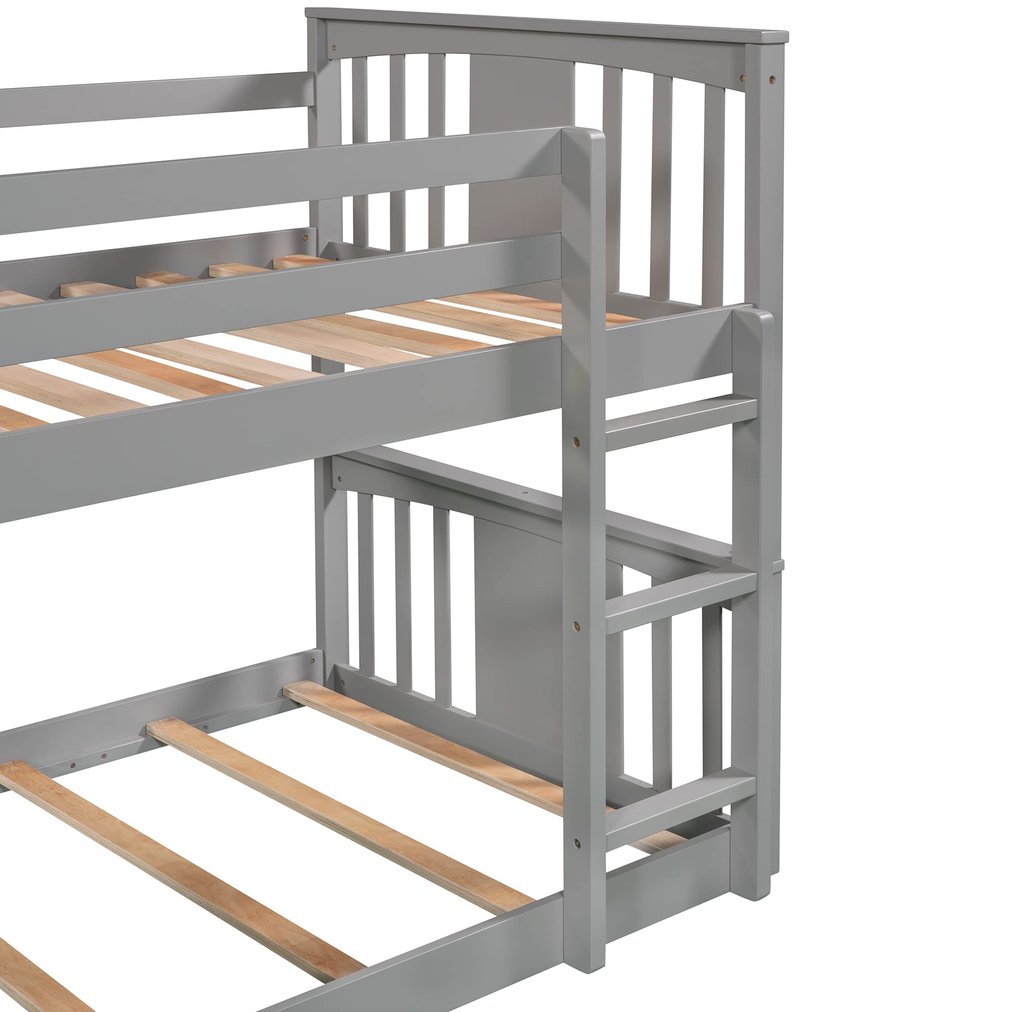 SOFTSEA Low Twin Over Twin Bunk Bed with Slide & Built-in Ladder - Kids Floor Bunk Bed for Small Spaces | Perfect for Siblings Sharing Room or Sleepovers