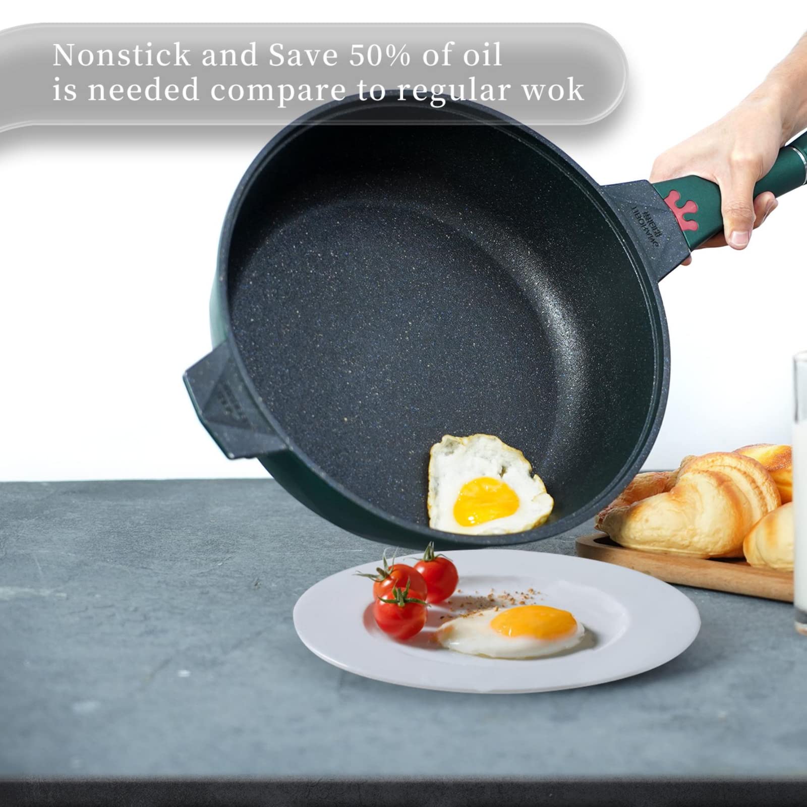 Tiborang 8-in-1 Nonstick Frying Pan Set with Lid - 11 Inch Skillet & 5 Qt Deep Wok Pan, Induction Compatible, Dishwasher & Oven Safe (Green) - Perfect for Stir-Frying, Steaming, and Everyday Cooking
