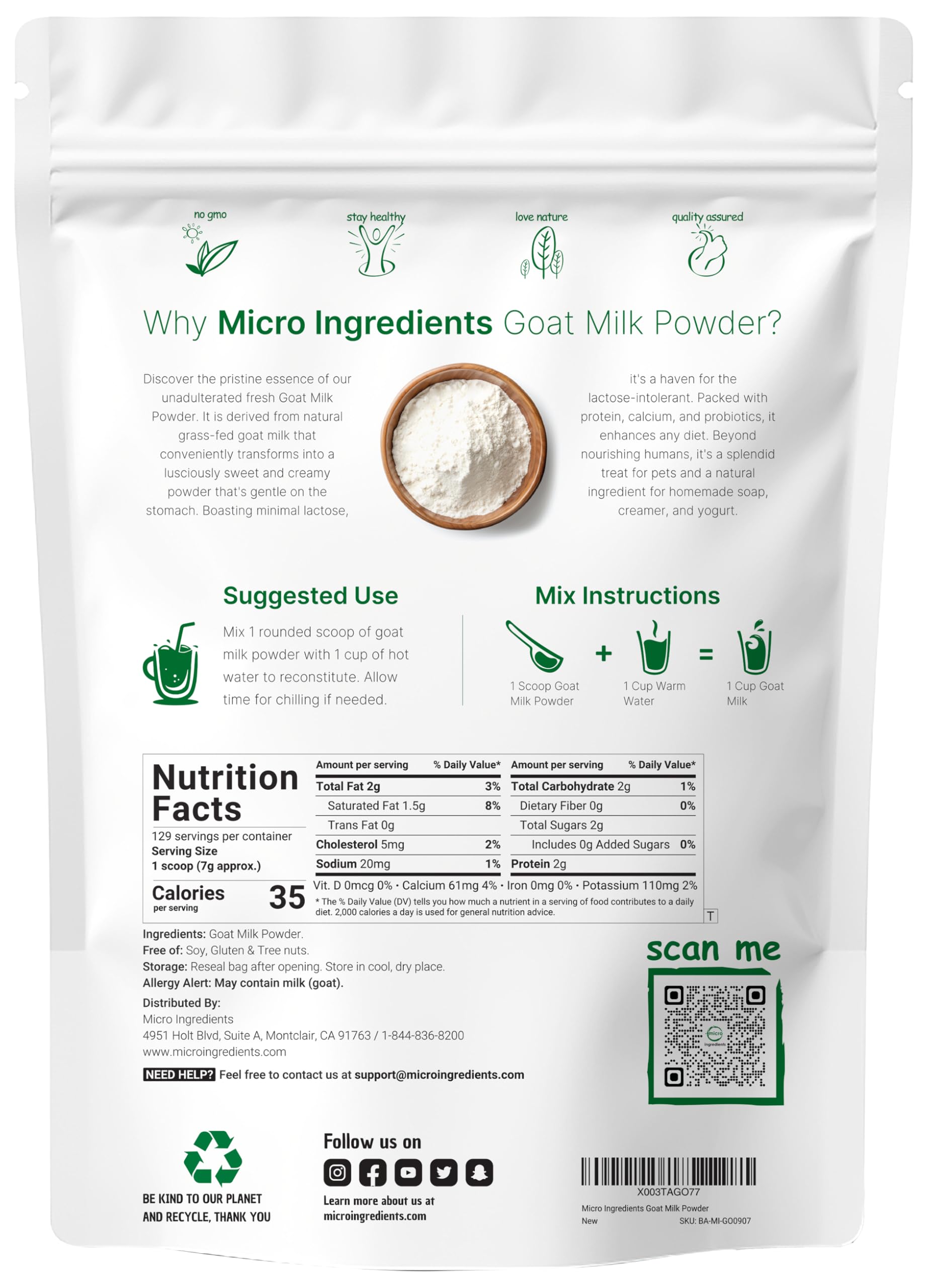 Organic Goat Milk Powder 2 Lb - Grass-Fed Australian Farm Sourced, Easy Digest Formula | High in Protein, Calcium & Probiotics | Non-GMO, Gluten-Free, Pet Safe | Perfect for Smoothies, Baking & Pet Nutrition