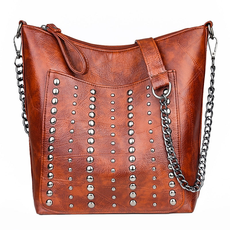 Vintage Women's Rivet Chain Shoulder Bag - Stylish Retro Crossbody Purse for Casual Outings & Evening Events