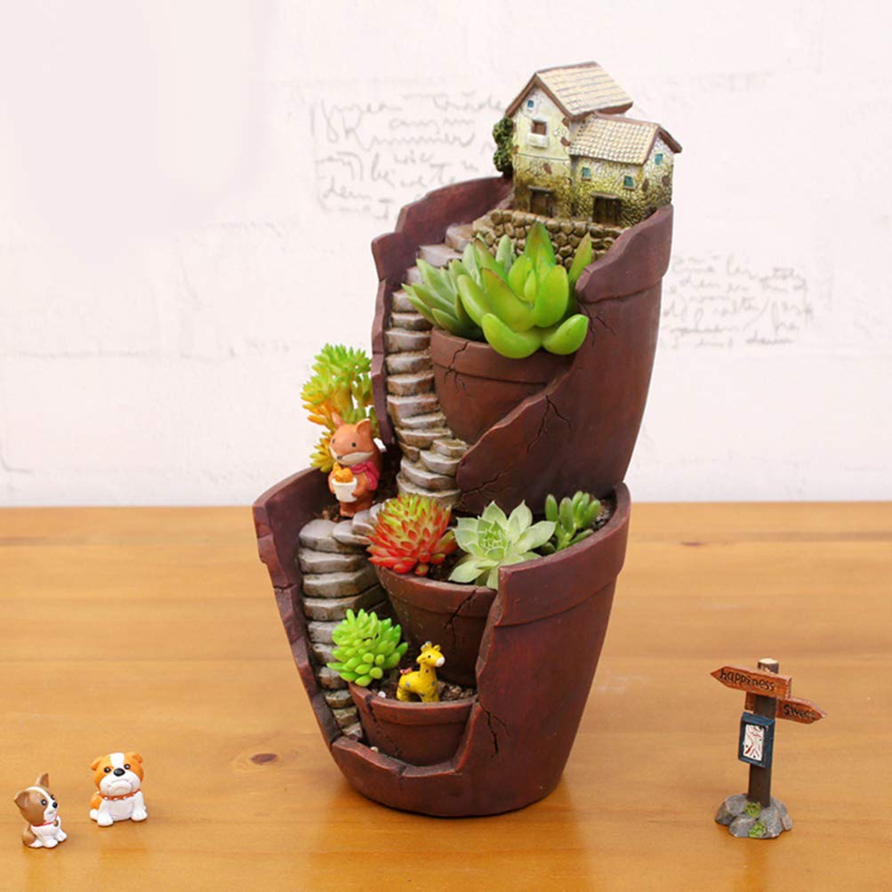 BESPORTBLE Small Succulent Pot - Double Layer Sky Garden Planter with Miniature House Design - Cactus & Succulent Planters for Home, Office Decor - Perfect for Windowsills, Desks & Gift Giving