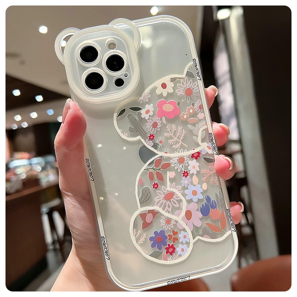 Shinymore iPhone 11 Case - Cute Bear Camera Protector with Clear Floral Design for Women & Girls | Perfect for Everyday Use, School & Travel