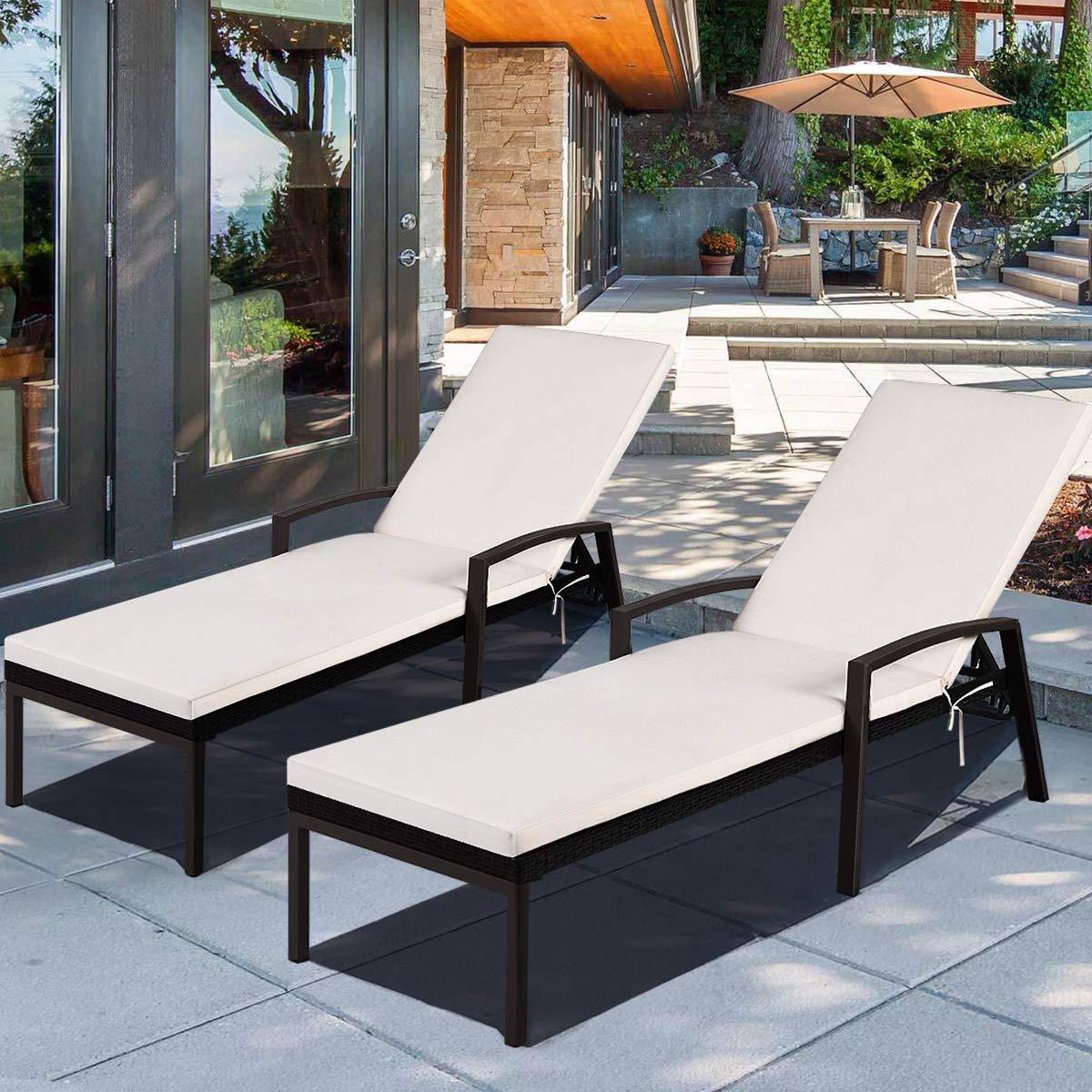 Casart 2-Piece Chaise Lounge Set with Comfort Cushions - Adjustable Rattan Wicker Sunbathing Chairs for Patio, Poolside, Beach & Outdoor Relaxation - Perfect for Sunbathing, Lounging by the Pool or Beach Vacation