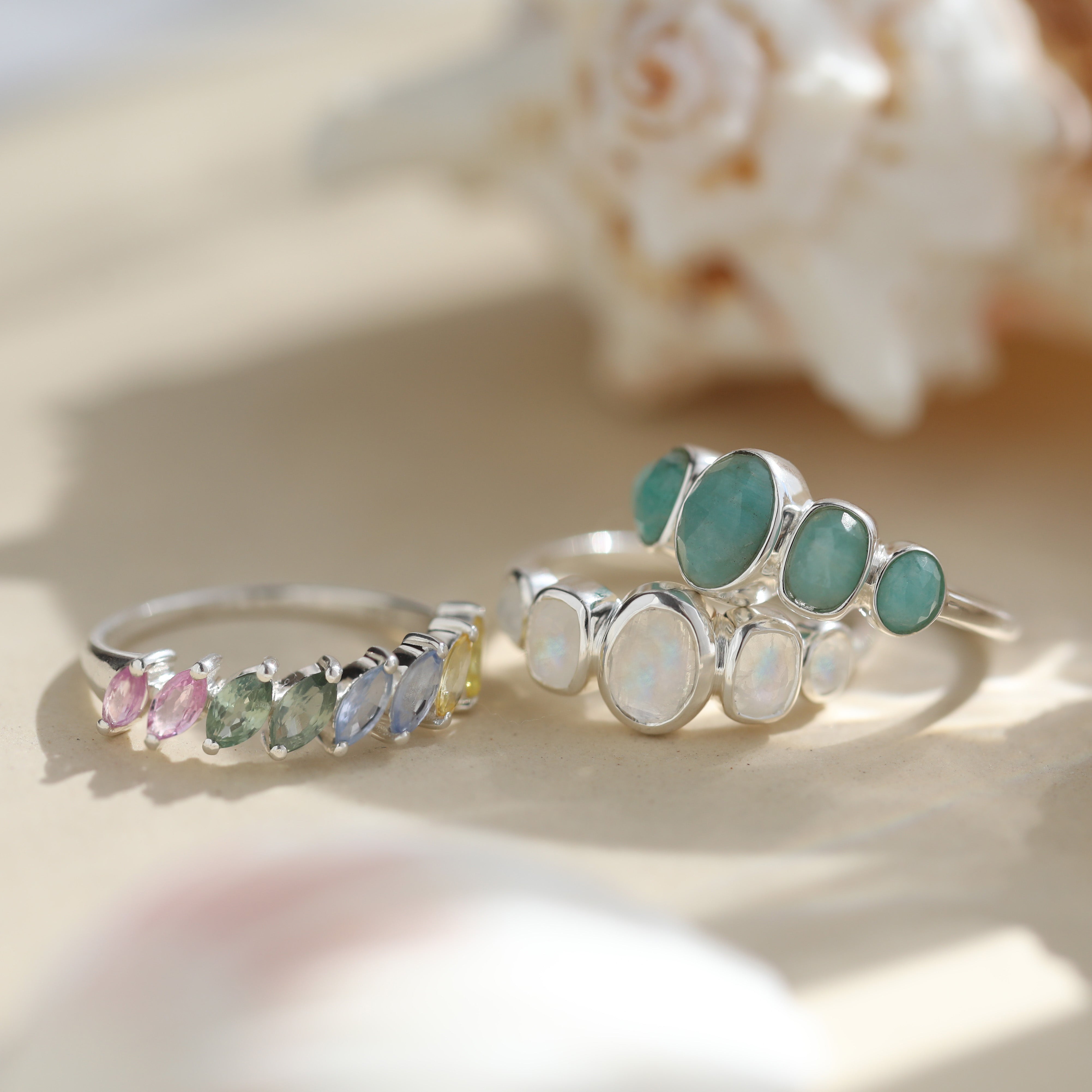 Noa Moonstone Ring for Women - Genuine Sterling Silver Adjustable Bohemian Style Jewelry - Perfect for Everyday Wear, Gifts & Boho Fashion