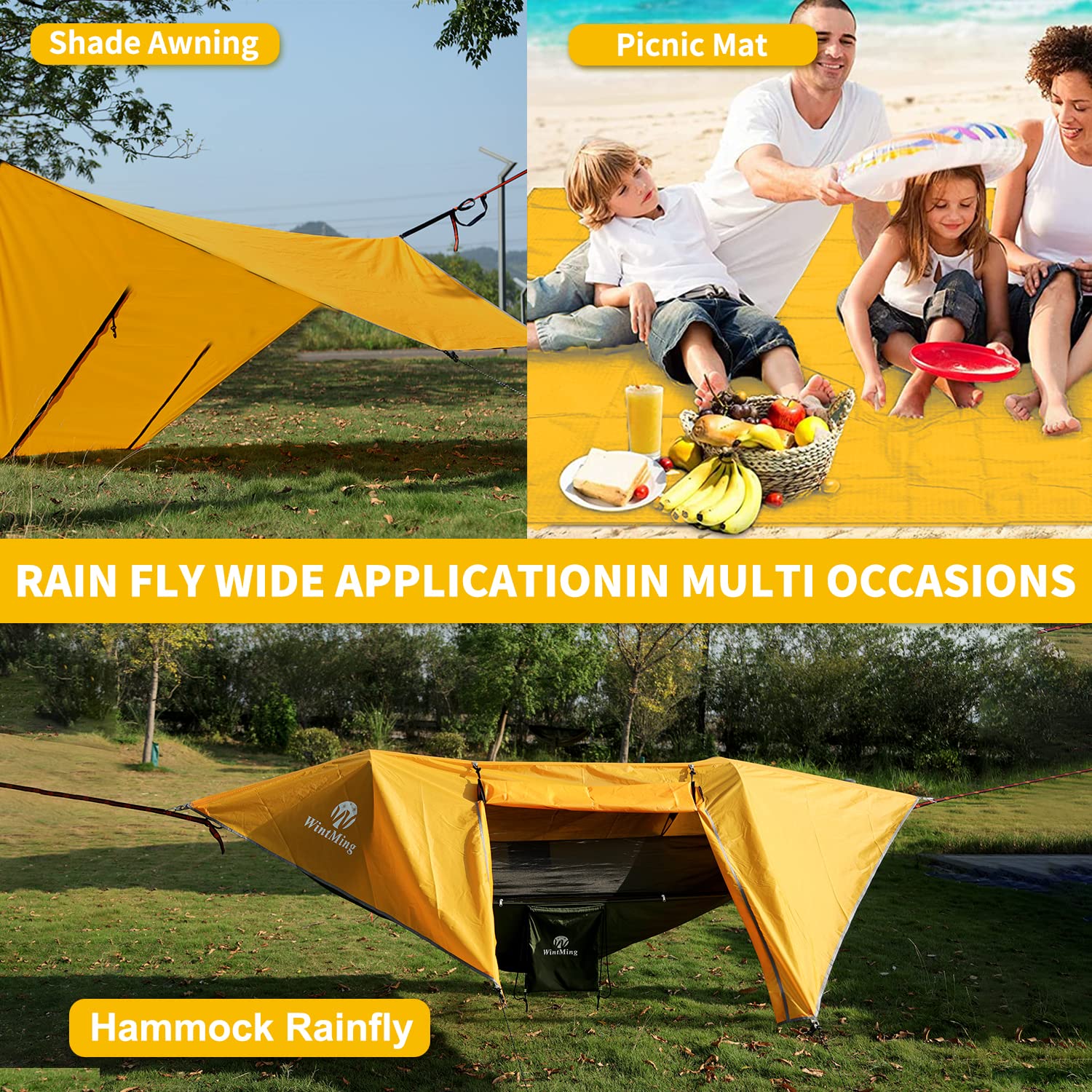 Portable Lightweight 230T Nylon Camping Hammock with Removable Mosquito Net & Rain Fly Cover - Outdoor Hiking Backpacking Travel Gear for Camping, Beach, Backyard (Grey)