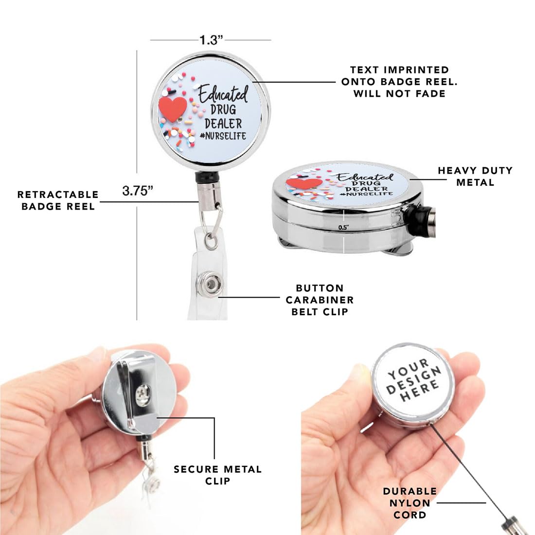 Retractable Badge Reel Holder with Heavy Duty Metal Clip - Professional ID Badge Reel for Nurses, Doctors, Medical Staff & Pharmacy Workers - Perfect for Hospitals, Clinics & Healthcare Facilities