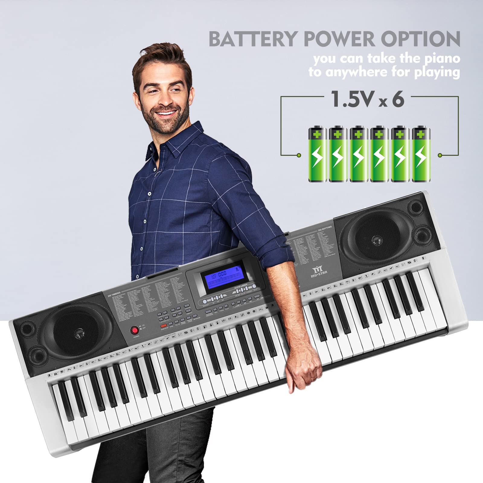 MUSTAR 61-Key Electronic Keyboard Piano with Stand, LCD Screen, Headphones & Microphone - Full Size Portable Digital Piano for Beginners & Kids - Perfect for Home Practice, Music Lessons & Birthday Gifts