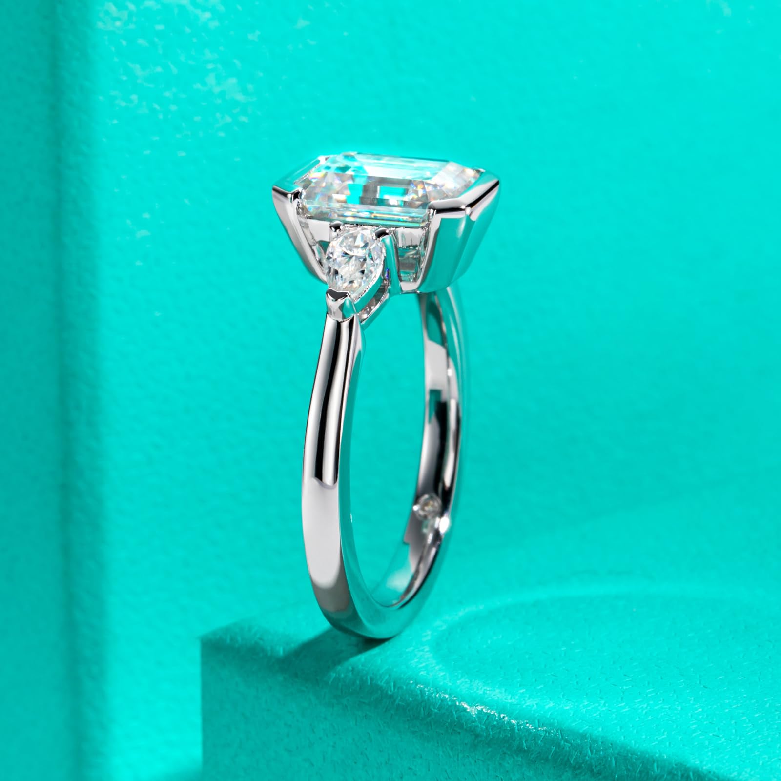 AnuClub 3.2-4cttw Moissanite Wedding Ring for Women - 3CT D Color VVS1 Center Stone, 925 Sterling Silver, Radiant/Emerald/Pear Cut Engagement Promise Rings with Certificate | Perfect for Proposals, Anniversaries & Special Occasions