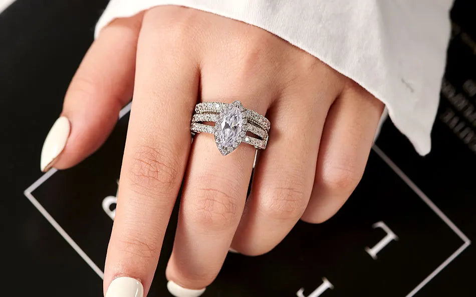 Vintage Wedding Rings for Women - 925 Sterling Silver Bridal Set with 4Ct Princess Cut 5A Cubic Zirconia - Elegant Fine Jewelry for Engagement, Anniversary & Special Occasions