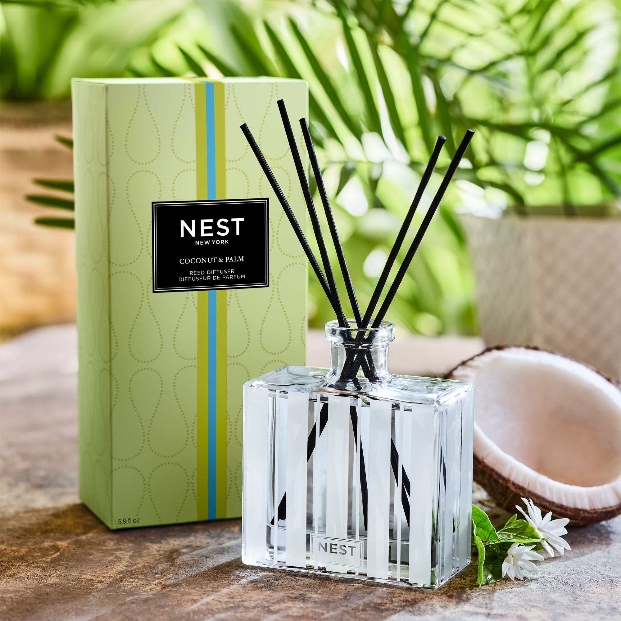 Premium Coconut & Palm Reed Diffuser Set - Natural Home Fragrance Oil for Relaxation - Perfect for Living Room, Bedroom, and Office Aromatherapy