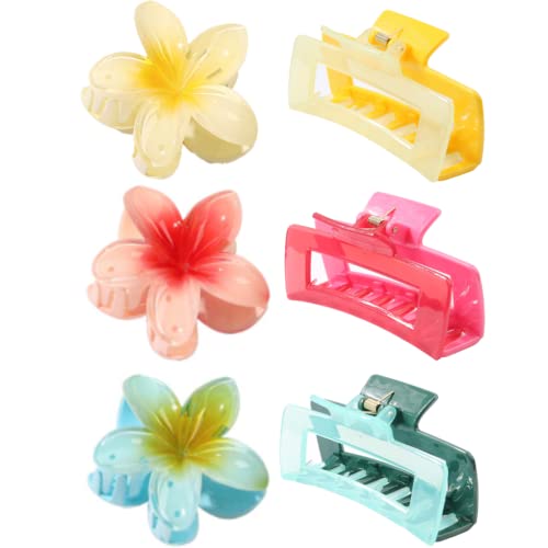 Large Non-Slip Flower Claw Hair Clips for Thick Hair - 6 Pack Cute Colorful Hair Styling Clamps for Women & Girls - Perfect for Beach, Wedding, Party & Everyday Hairstyles - YOEMAYUNER (2 Styles)