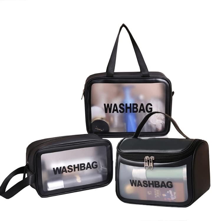 Nightstar Clear PVC Zipper Cosmetic Travel Wash Bag - Waterproof Toiletry & Makeup Organizer Pouch for Women & Girls (3-Pack, Black) - Perfect for Travel, Gym, and Daily Essentials Storage