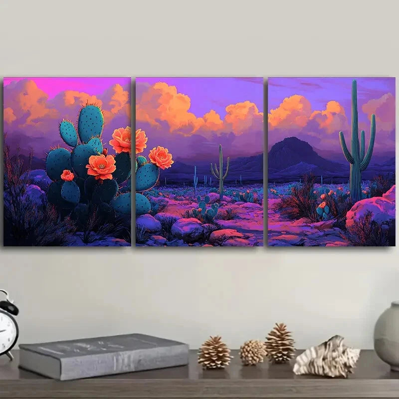 3-Piece Vibrant Orange & Blue Sky Metal Prints - Ready to Hang Wall Art Decor for Living Room, Bedroom & Office