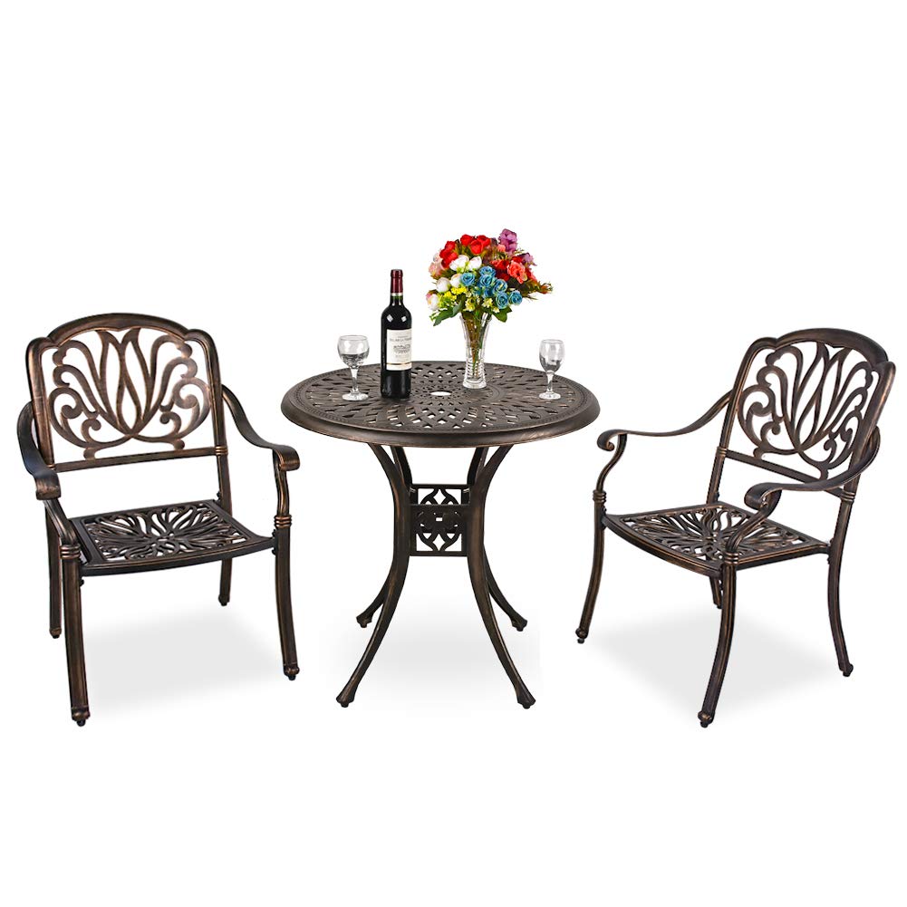 TITIMO 3-Piece Outdoor Bistro Set - Cast Aluminum Patio Table & Chairs in Antique Bronze - Perfect for Garden, Balcony & Small Space Dining