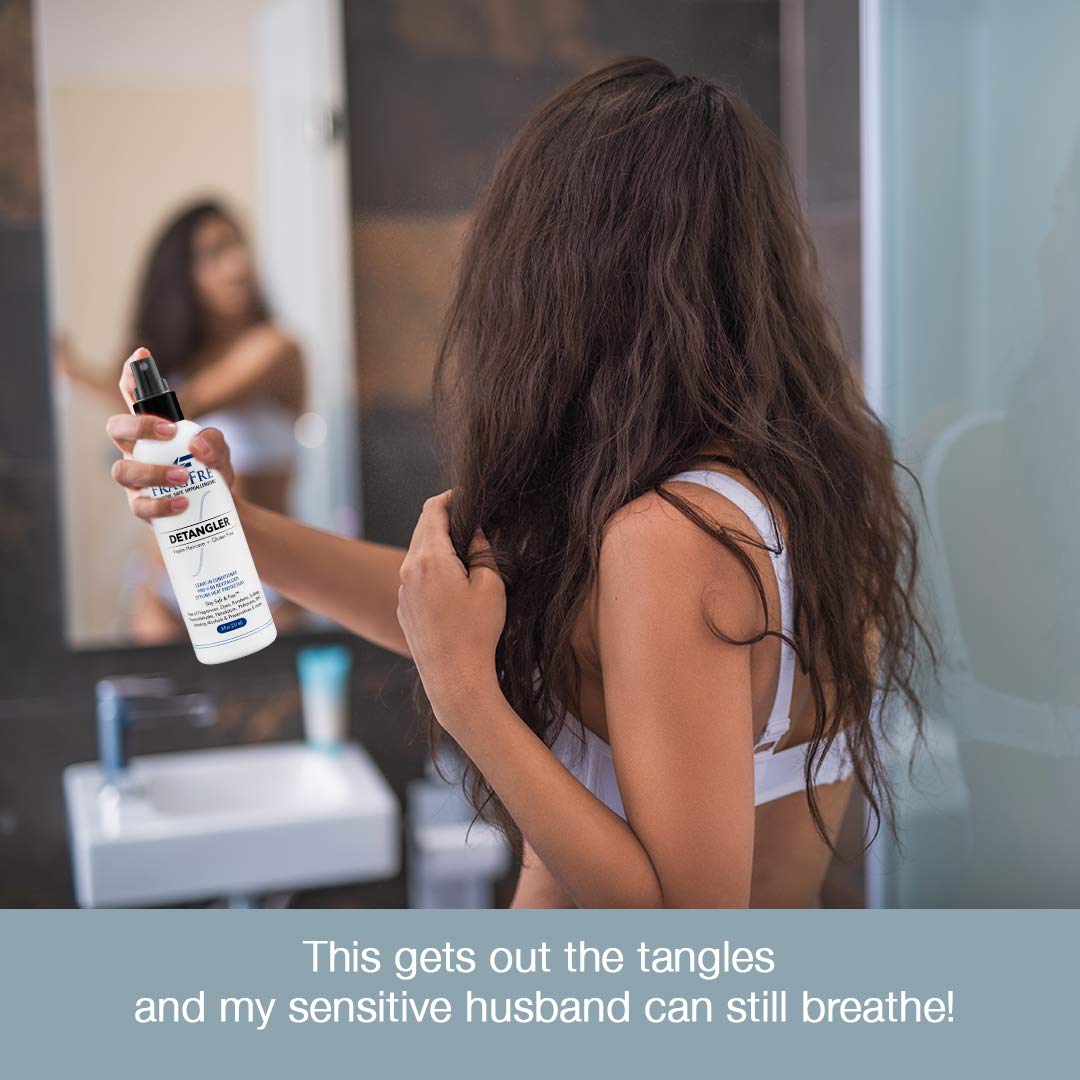 Fragrance-Free Hypoallergenic Hair Detangler & Leave-In Conditioner (8 oz, 2-Pack) - Paraben-Free, Vegan, Cruelty-Free & Gluten-Free for Sensitive Skin - Heat Protectant Styling Spray for Daily Hair Care & Detangling