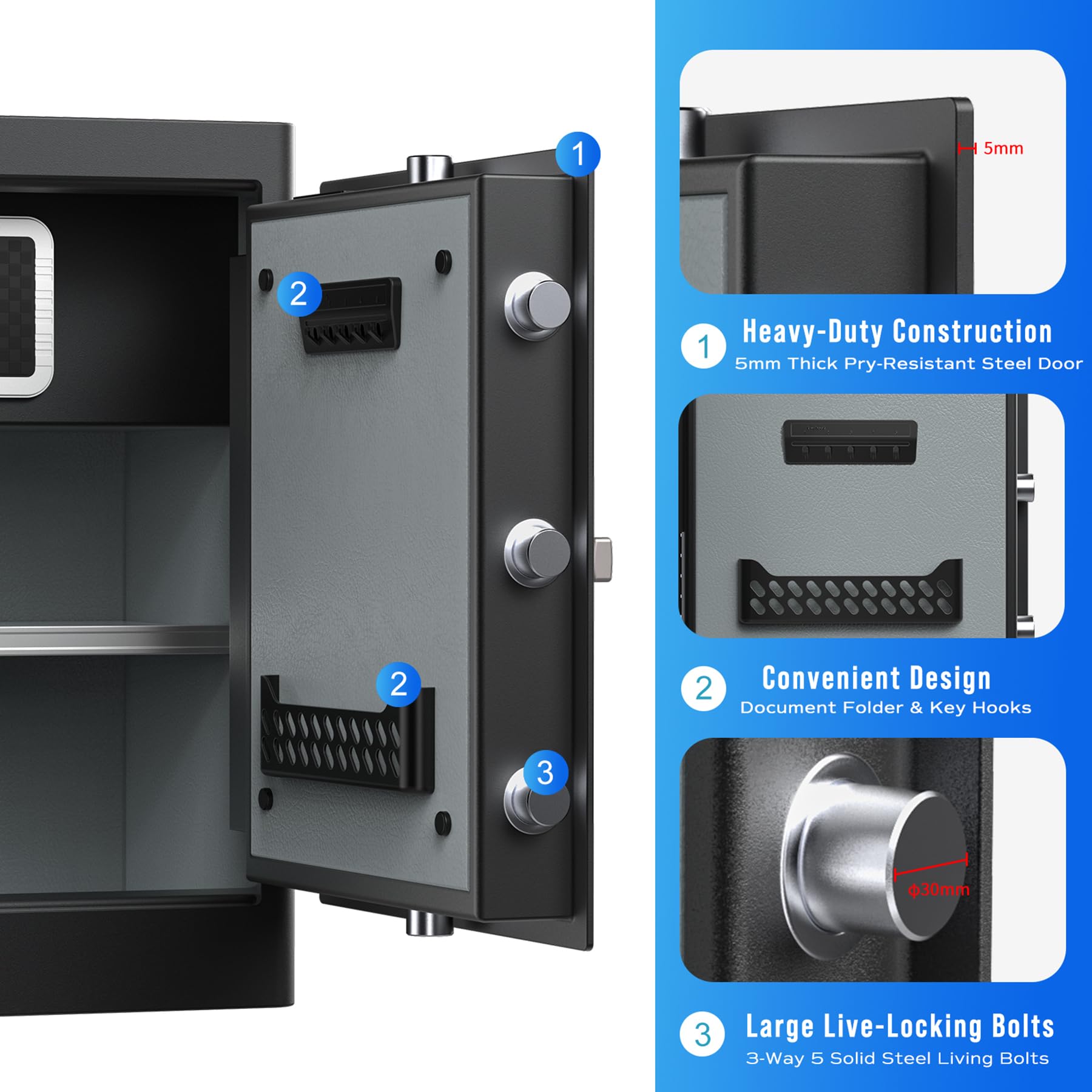 RPNB Deluxe Home Safe Box with Smart Touch Screen & Biometric Fingerprint Lock - Voice Prompt, One-Touch Unlock, Interior Storage, Dual Alarm System (2.8 Cubic Feet) - Perfect for Home, Office & Hotel Security