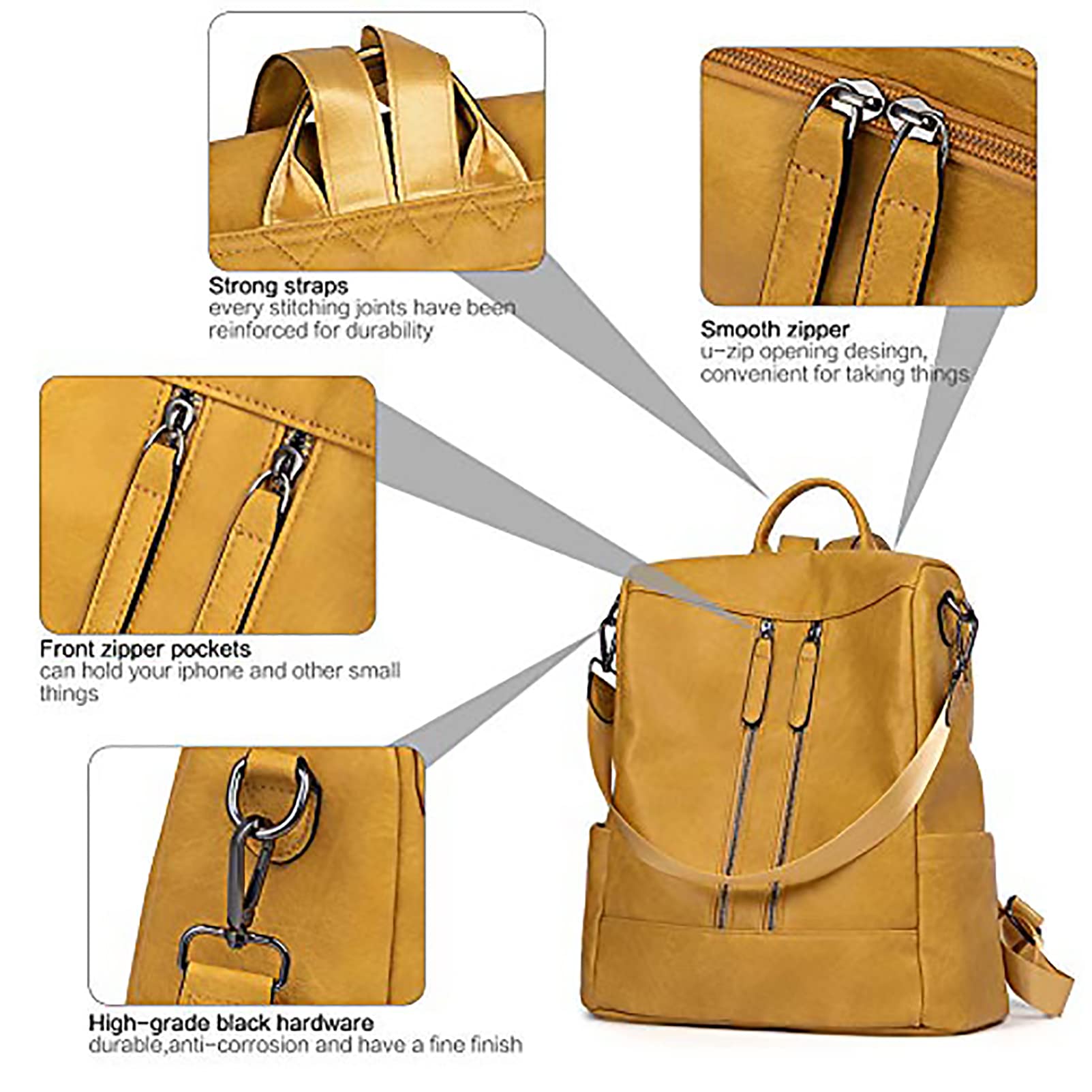 BROMEN Women's Leather Backpack Purse - Anti-Theft Bookbag with Shoulder Strap, Fashionable Handbag & Laptop Backpack for Work, Travel & College