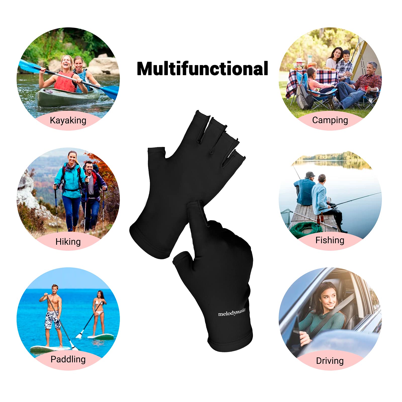 MelodySusie UV Protection Gloves UPF50+ for Gel Nail Lamp - Fingerless Gloves for Manicure & Nail Art - Sun & UV Dryer Hand Protection for Women & Men (Black) - Perfect for Salon, Home Nail Care & Sun Exposure