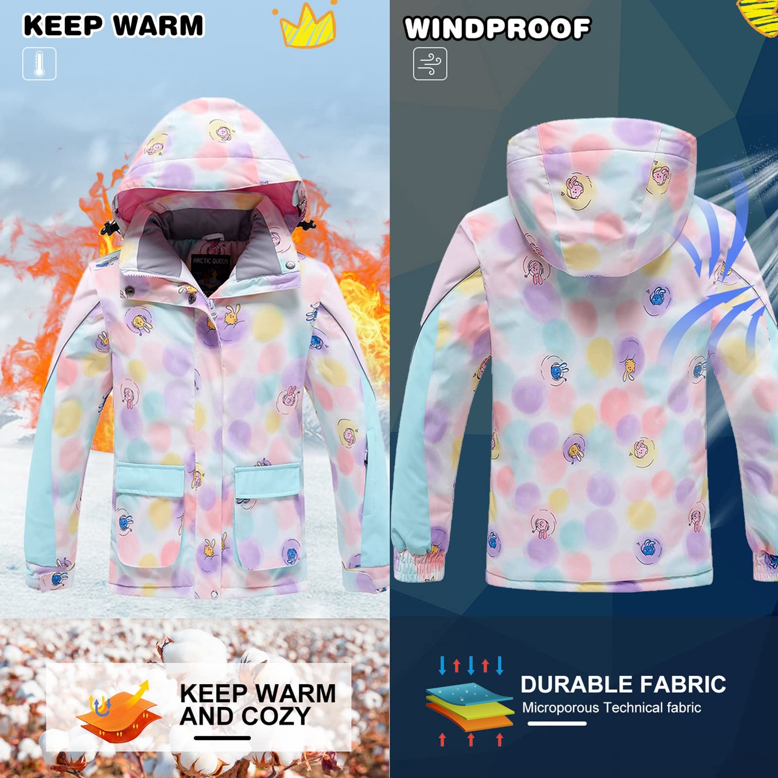 WOWULOVELY Girls Winter Ski Suit - Thickened Warm Hooded Snowsuit & Pants Set for Toddlers - Perfect for Skiing, Snowboarding & Outdoor Winter Play