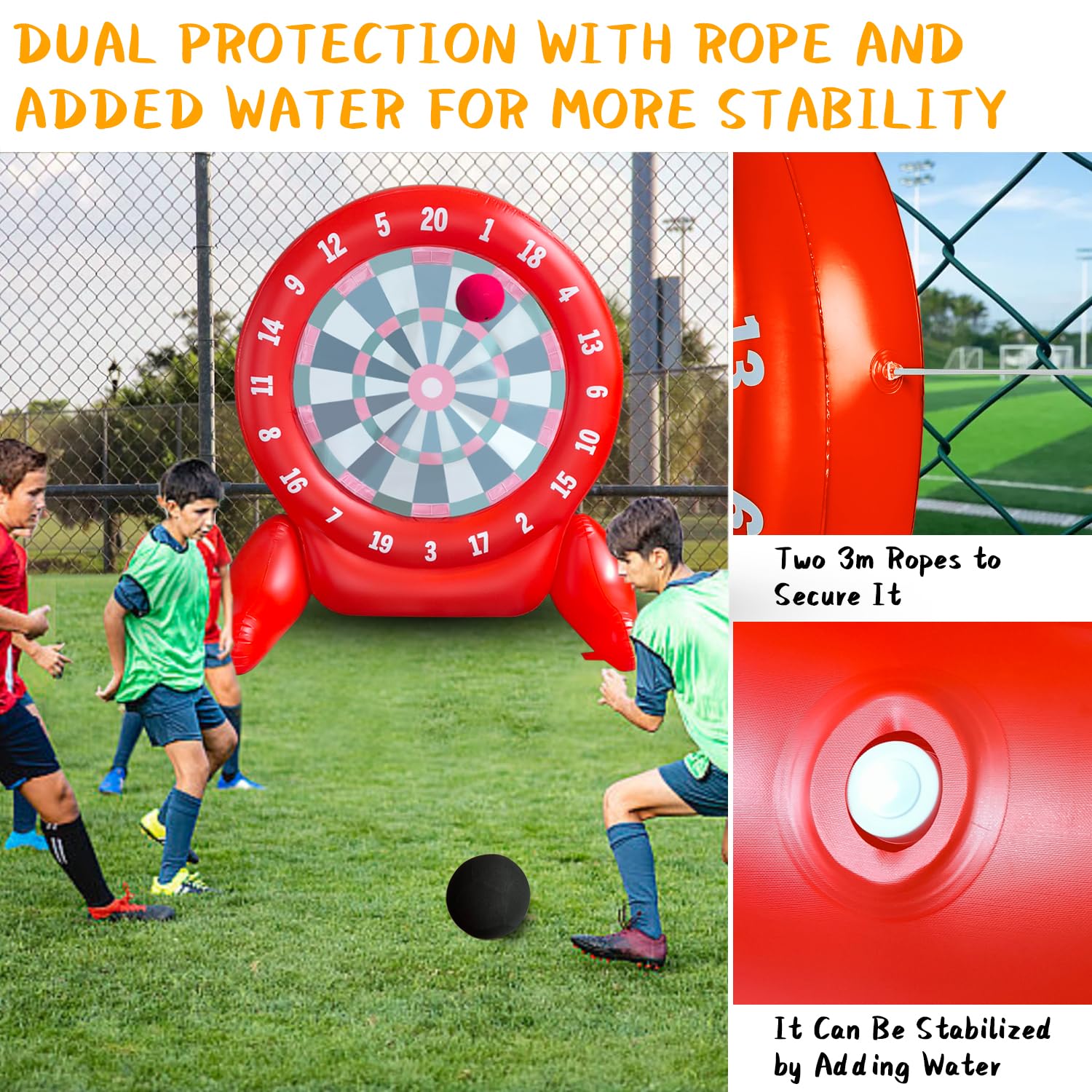 6Ft Tall Inflatable Giant Kick Darts Game Set - Jumbo Outdoor Soccer Target Dartboard with 2 Soccer Balls & Air Pump - Perfect for Backyard Parties, Sports Games, and Family Outdoor Activities
