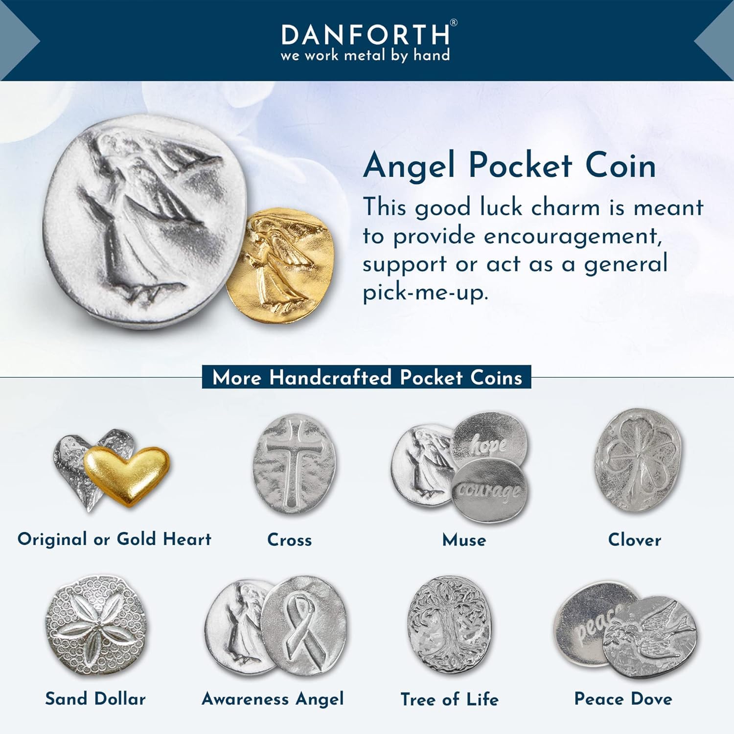 DANFORTH Vilmain Pocket Angel Tokens - Handcrafted Pewter Coins Made in USA, Inspirational Gift Set (Pack of 50) - Perfect for Weddings, Baptisms & Spiritual Encouragement