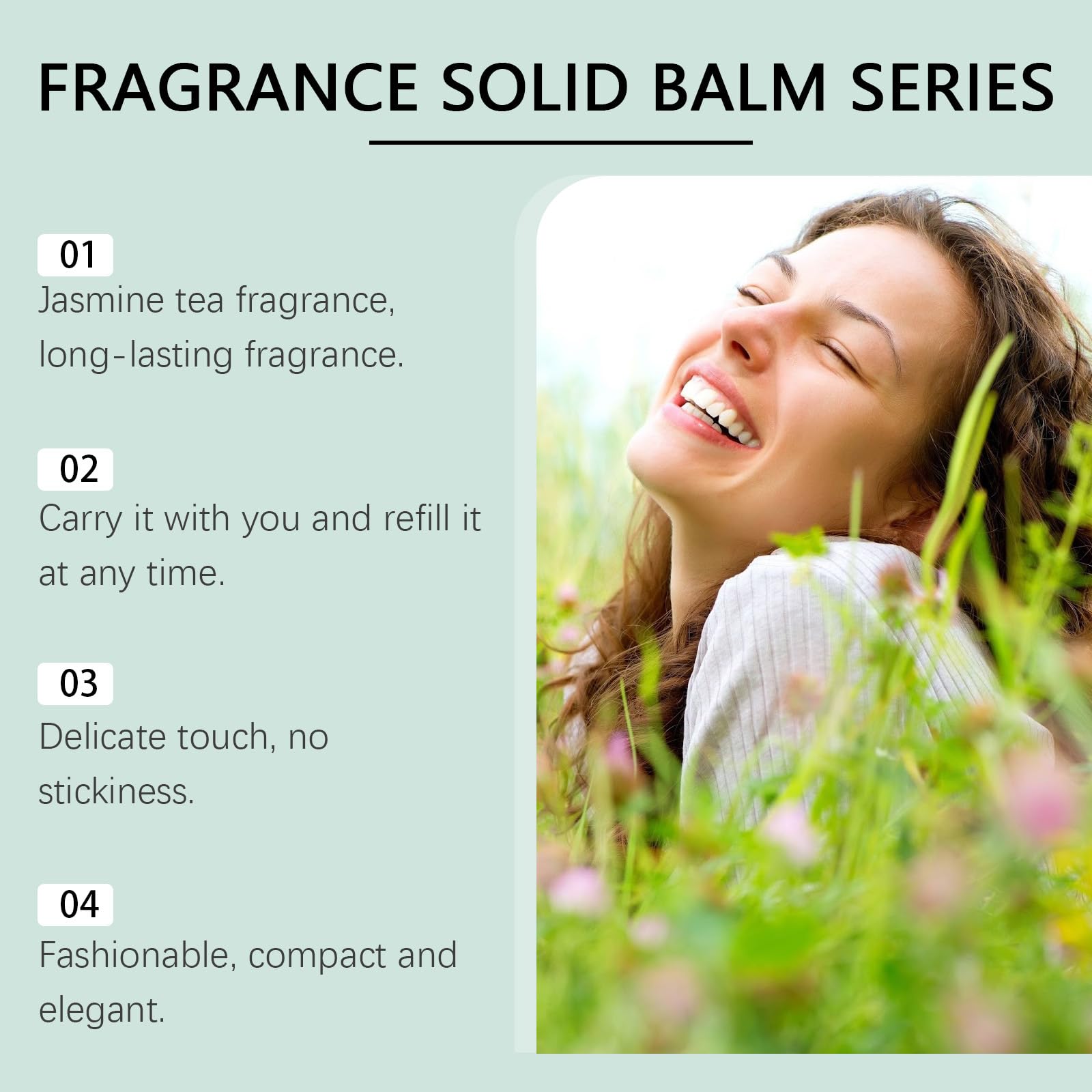 Jasmine & Green Tea Solid Perfume Balm - Long Lasting Natural Fragrance for Men & Women | Portable Travel-Size Scent | Elegant Aroma for Daily Wear, Office & Romantic Dates