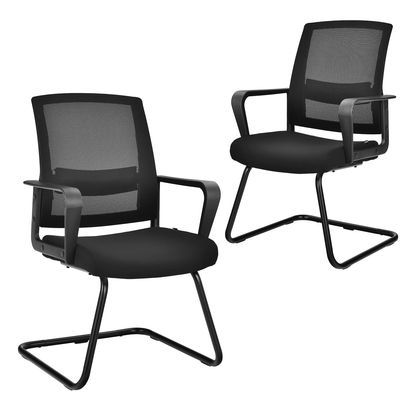 Giantex Office Guest Chair Set of 2 - Executive Sled Base Conference Chairs with Lumbar Support & Armrests, Mid-Back Mesh Office Desk Chairs No Wheels for Reception, Waiting Area, Meeting Room, Home Office & Workspace