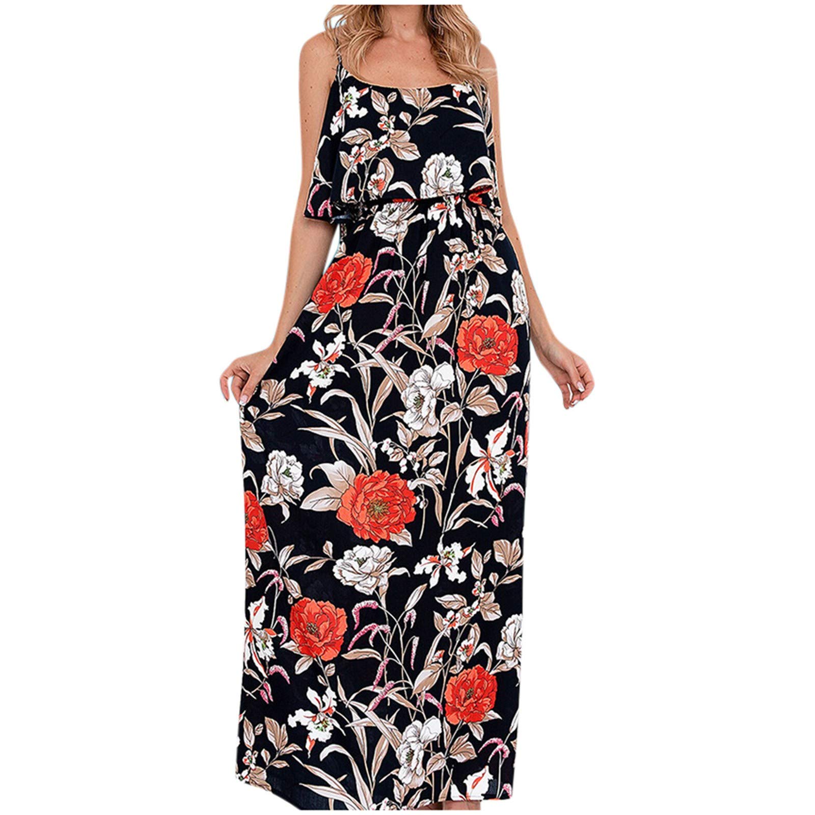 ETHKIA Women's Sexy Summer Floral Dress - Spring & Summer Beach Sling Dress, Casual Sleeveless Sundress for Vacation, Party, Date Night