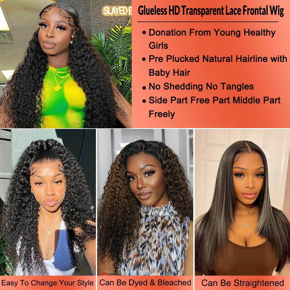 26 Inch Kinky Curly Lace Front Wig Human Hair 13x4 - Glueless Wear & Go Pre-Plucked with Baby Hair - HD Deep Jerry Curly Wave Lace Frontal Wigs 150% Density - Perfect for Daily Wear, Cosplay, and Special Occasions
