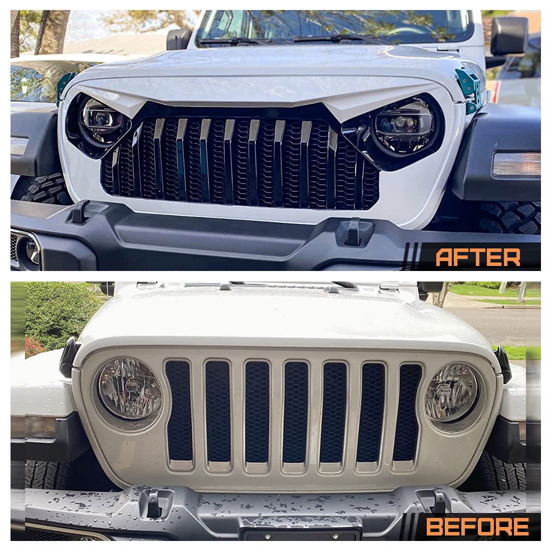 Black & White Front Vader Grille for 2018-2025 Jeep Wrangler JL & 2020-2025 Gladiator JT (Non-TrailCam Version) - Off-Road Upgrade & Custom Styling Accessory