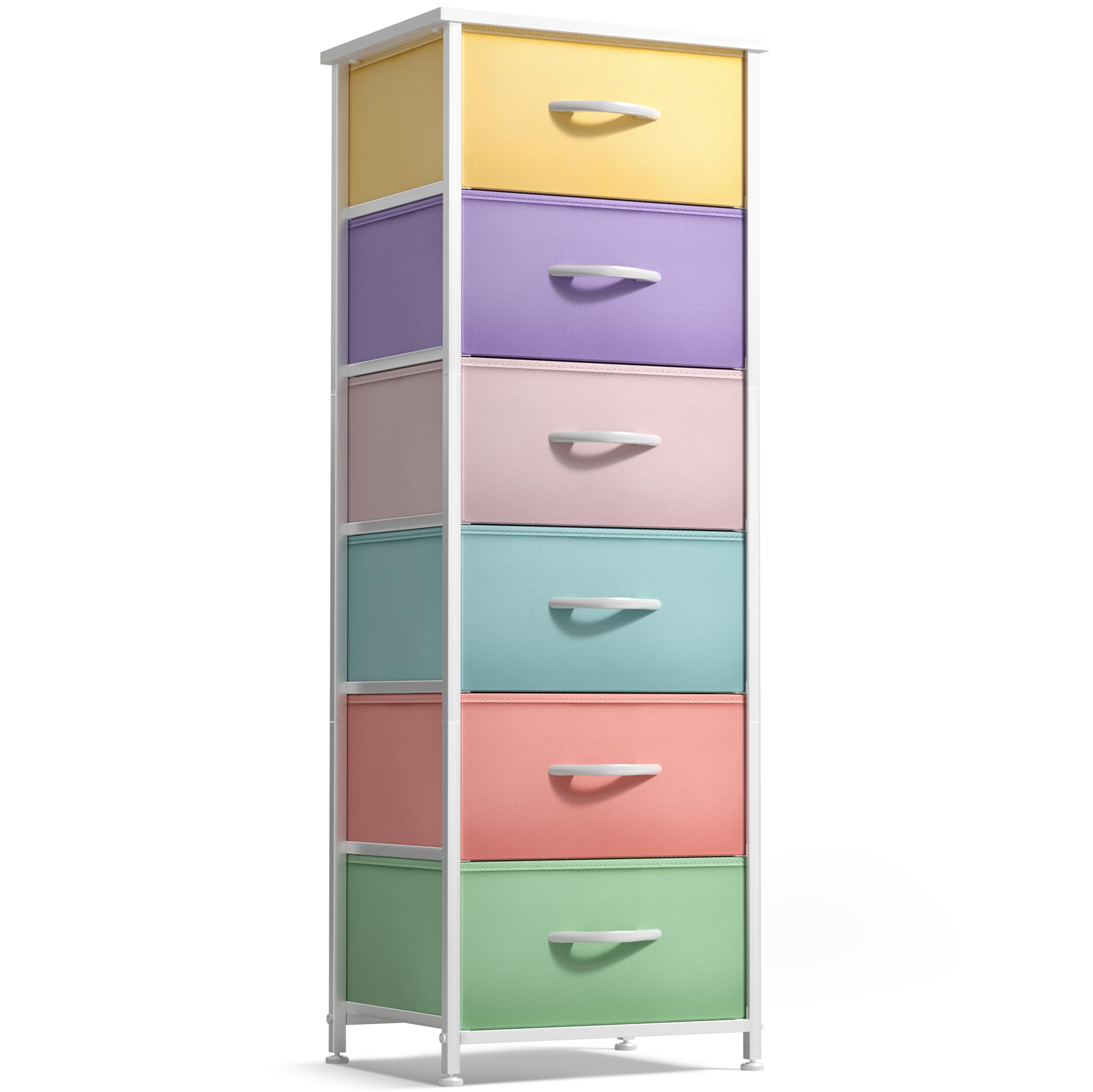 Sorbus 6-Drawer Fabric Dresser for Kids - Tall Storage Tower & Clothing Organizer with Steel Frame & Wood Handles | Multi-Pastel Color | Perfect for Bedroom, Closet, Playroom & Nursery Organization
