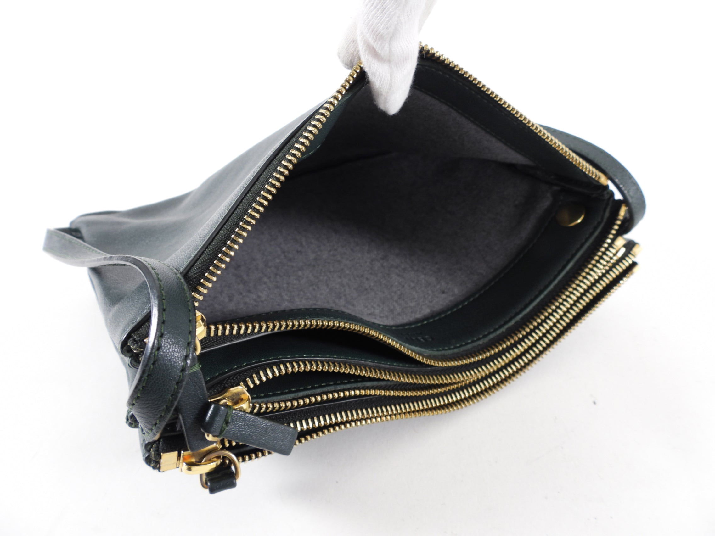 Celine Dark Green Smooth Leather Large Trio Crossbody Bag for Women | Luxury Designer Handbag for Everyday Use, Work & Travel