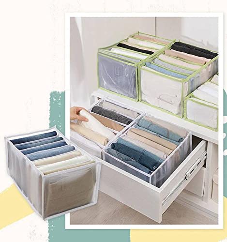 7-Grid Washable & Foldable Wardrobe Organizer for Clothes, Jeans & Drawers - 2-Pack Nylon Clothing Storage Dividers (14.2