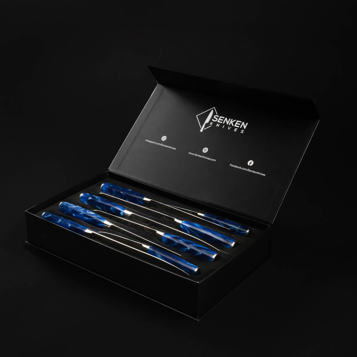 Premium 8-Piece Japanese Knife Set with Blue Resin Handle & Laser Damascus Blades - Chef Knife, Santoku, Bread & Paring Knives for Professional Cooking & Home Kitchen Use